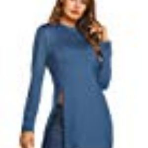 Womens Mock Neck Long Sleeve Side Split Loo